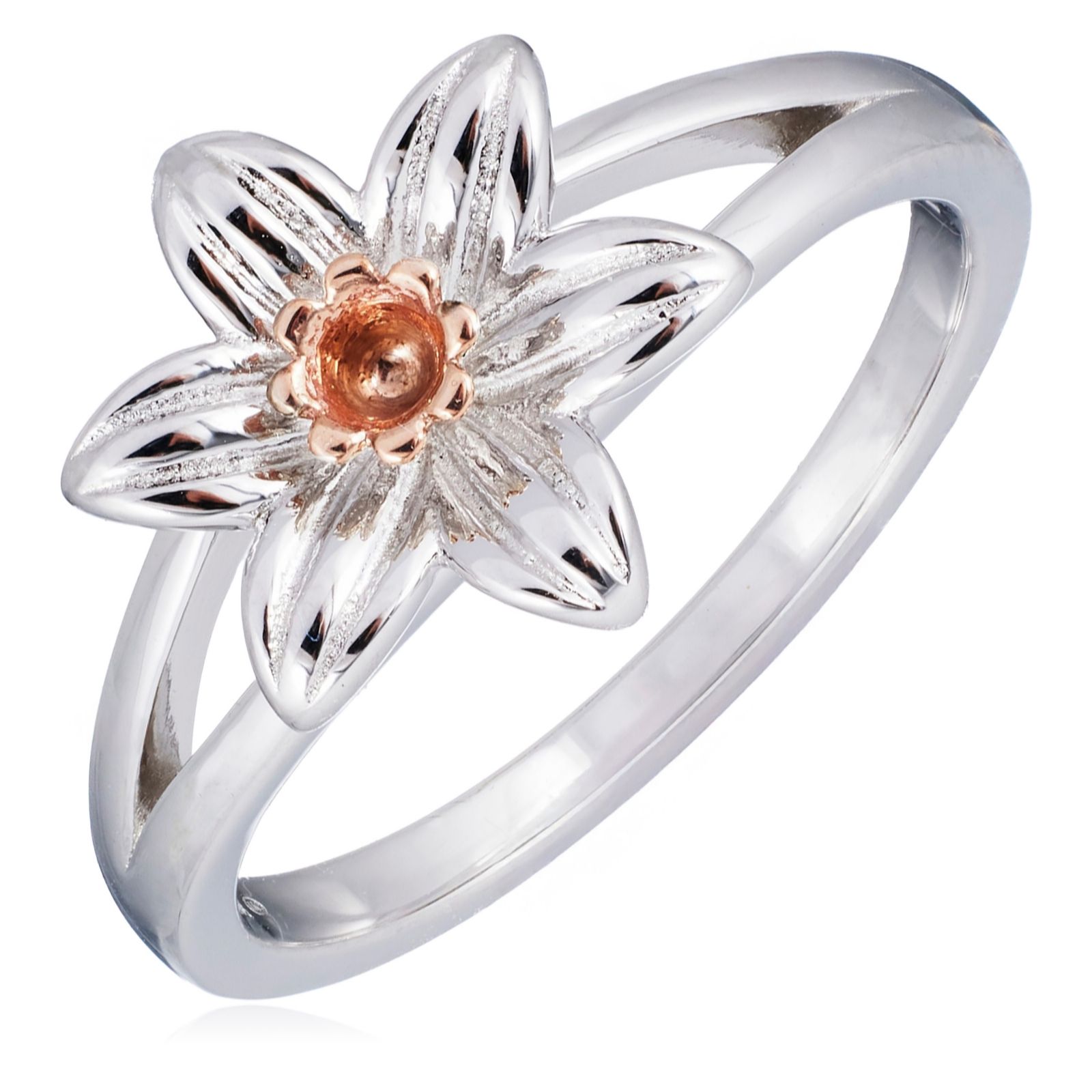 Clogau Daffodil Silver Ring Silver & 9ct Rose Gold