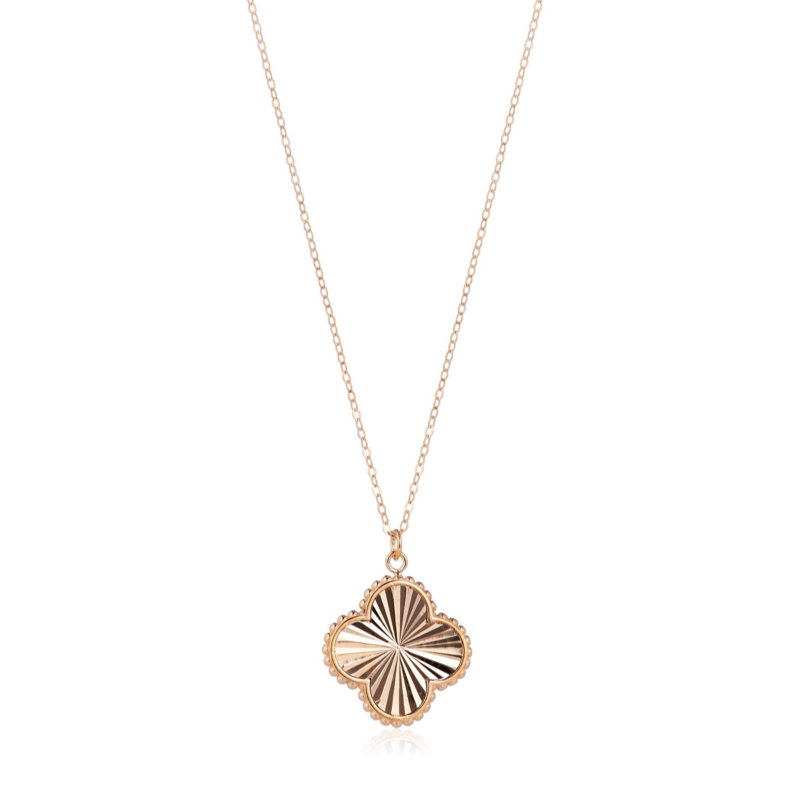GOLD 9ct Italian Gold Sunburst Clover Necklace 1.57g