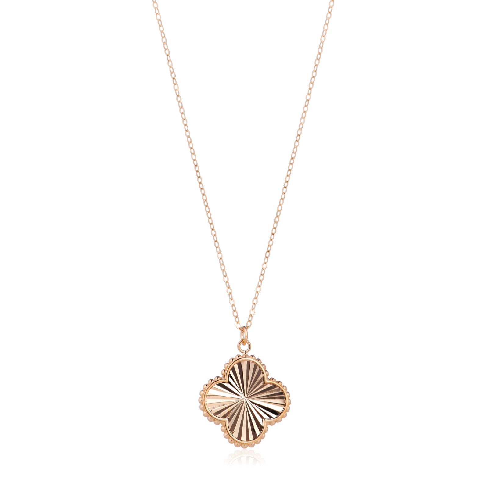 GOLD 9ct Italian Gold Sunburst Clover Necklace 1.57g