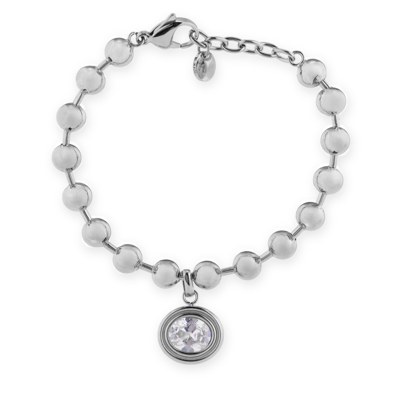 Steel by Diamonique Double Bezel Oval Pendant Ball Bead Bracelet