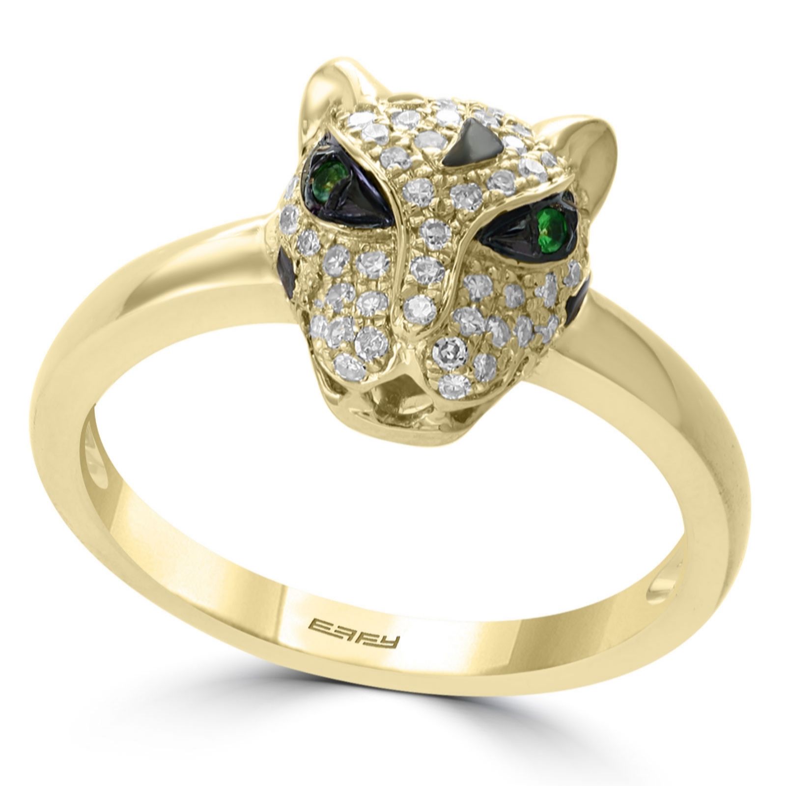Effy 0.23ct Diamond & 0.02ct Tsavorite Signature Panther Ring 14ct Gold