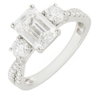 Fire Light 2.7ct Lab Grown Diamond Emerald Cut Trilogy Ring Platinum
