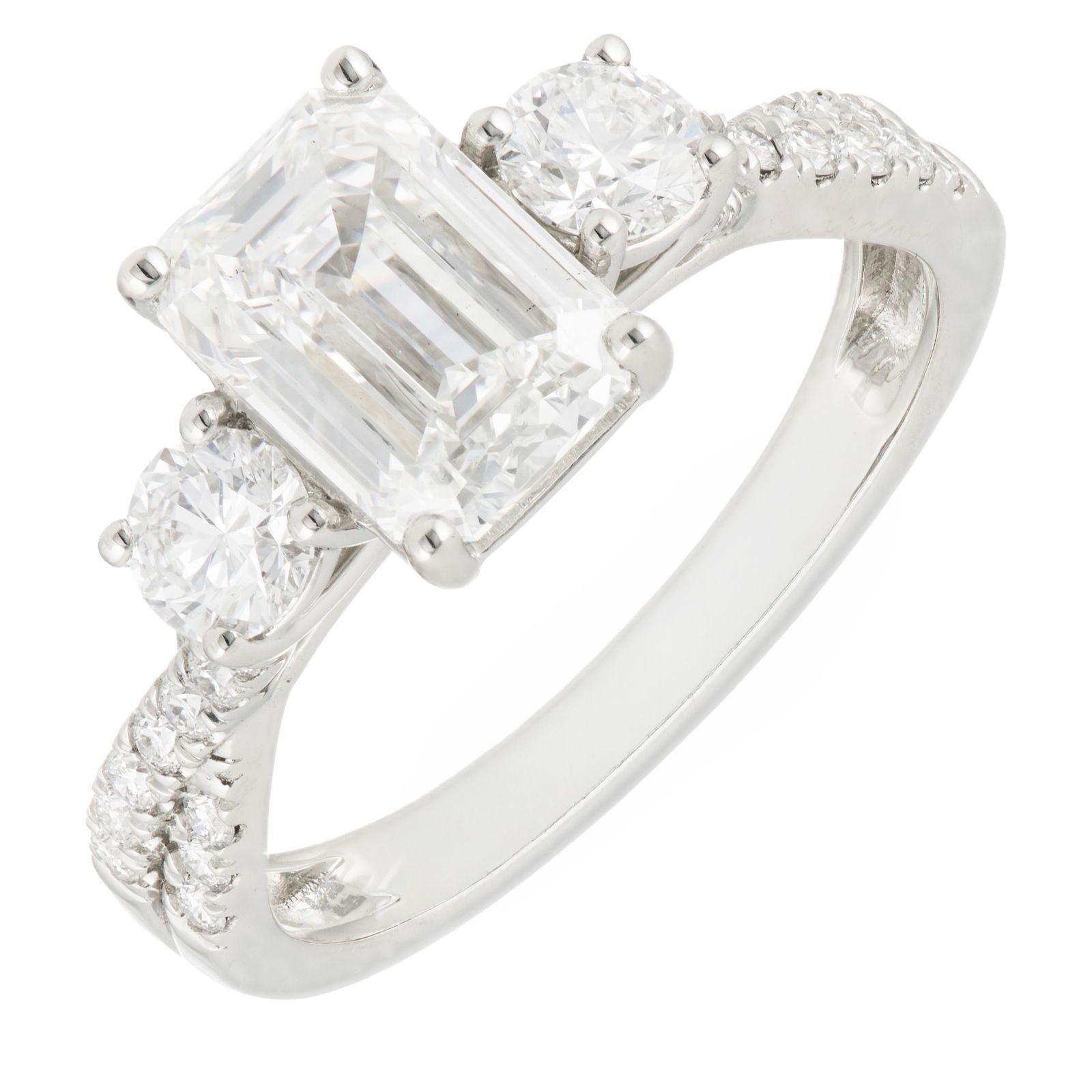 Fire Light 2.7ct Lab Grown Diamond Emerald Cut Trilogy Ring Platinum