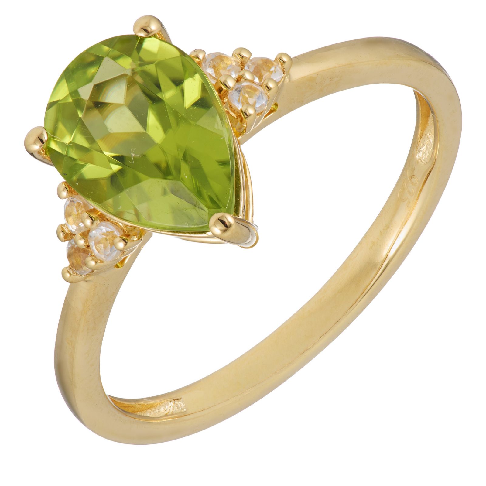 1.62ct Peridot Pear Cut & 0.08ct White Topaz Ring Sterling Silver