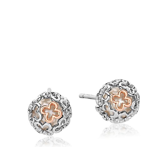 Clogau Tudor Court Spherical Pearl Stud Earrings Sterling Silver & 9ct Gold