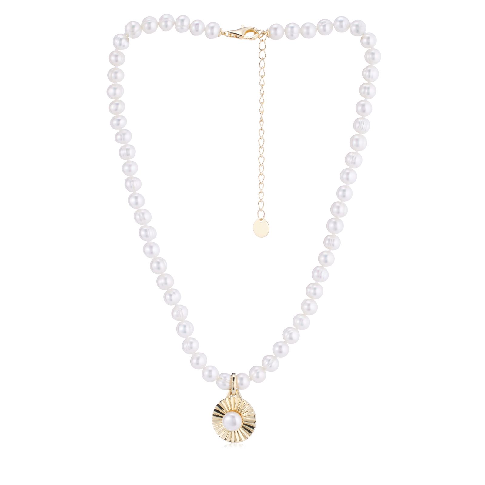 Lara Pearl Cultured Pearl Sunray Brass Motif Necklace