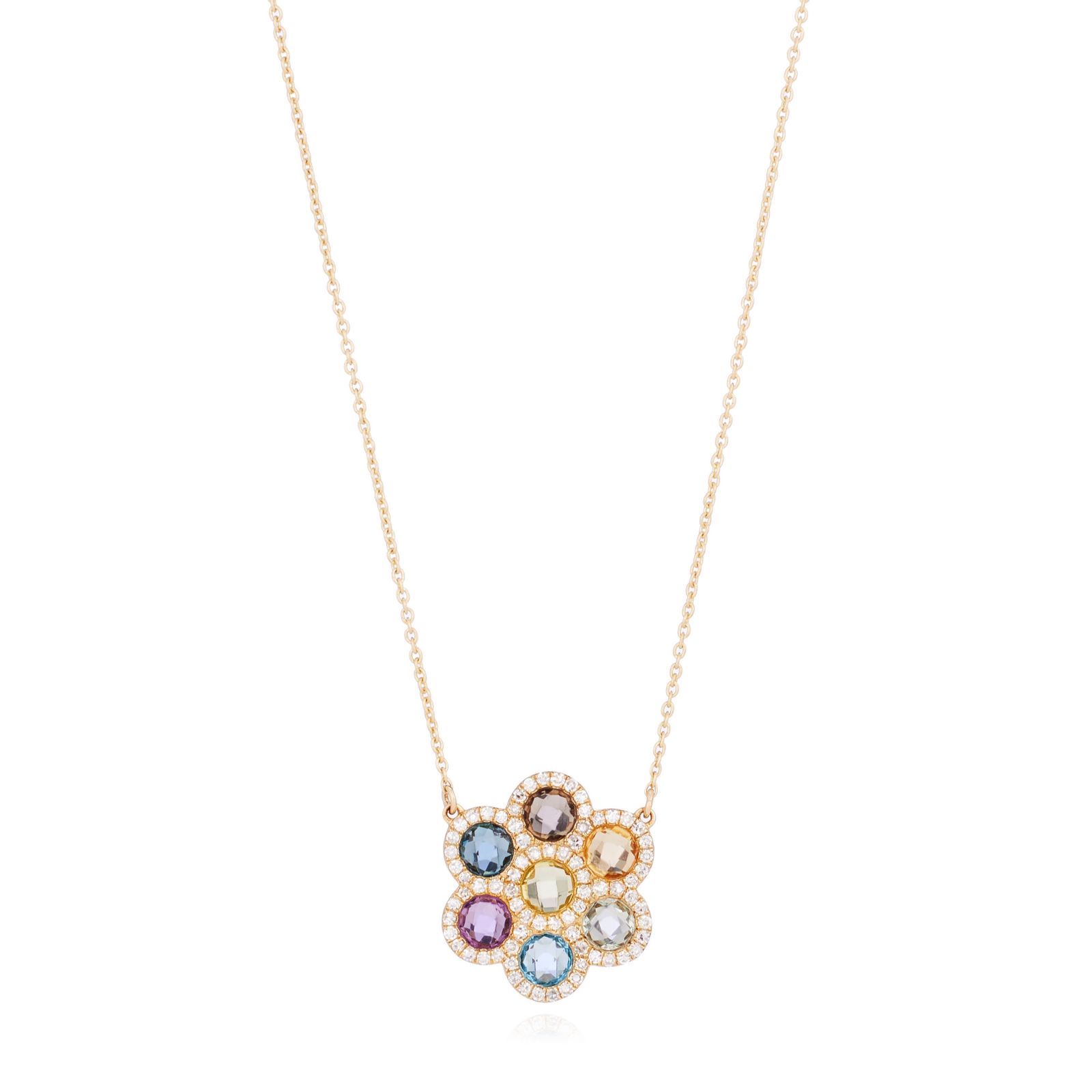 Oisha 2.15ct Multi Gemstone & 0.34ct Diamond Pendant & Chain 9ct Gold