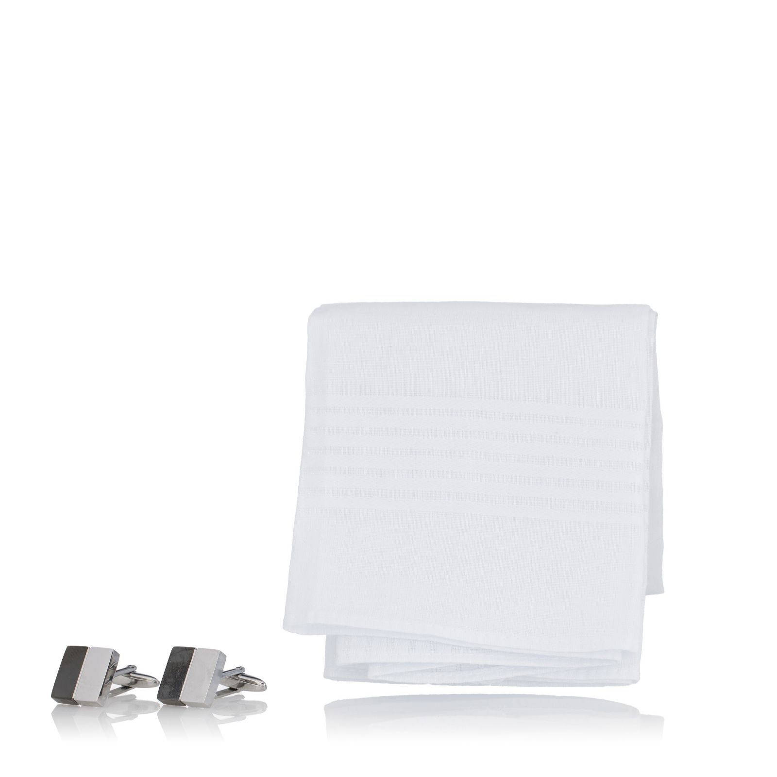 Steel by Design Mens Handkerchief and Cufflink Cuff Set Stainless Steel