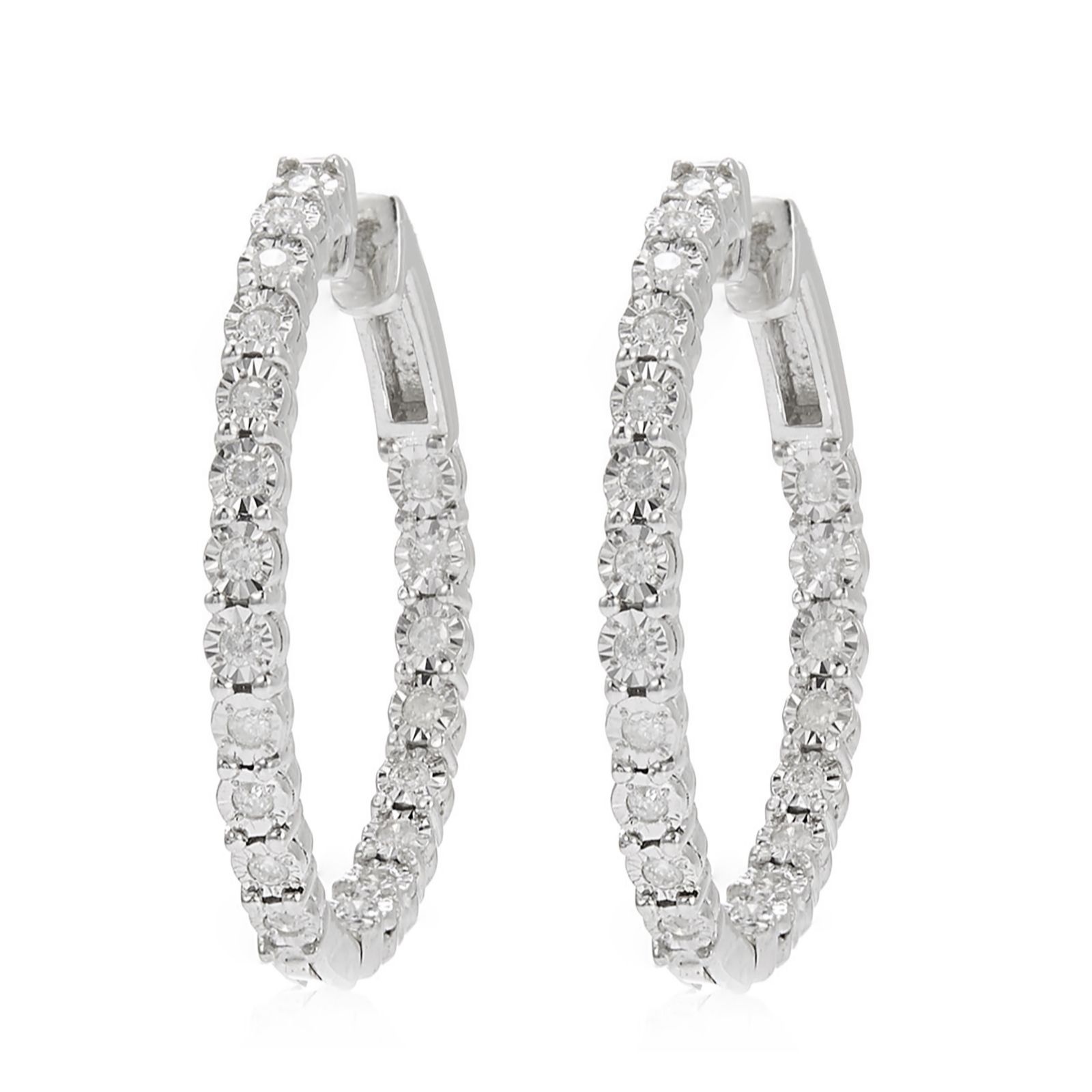 0.45ct Diamond Hoop Earrings Sterling Silver - QVC UK