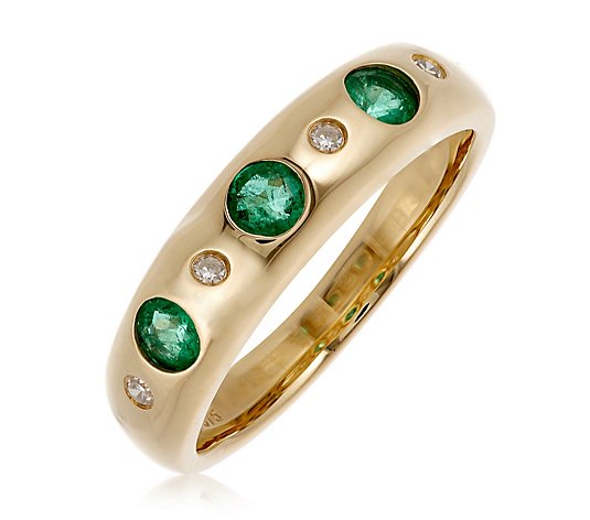 0.40ct Zambian Emerald & Diamond Flush Set Ring 9ct Gold