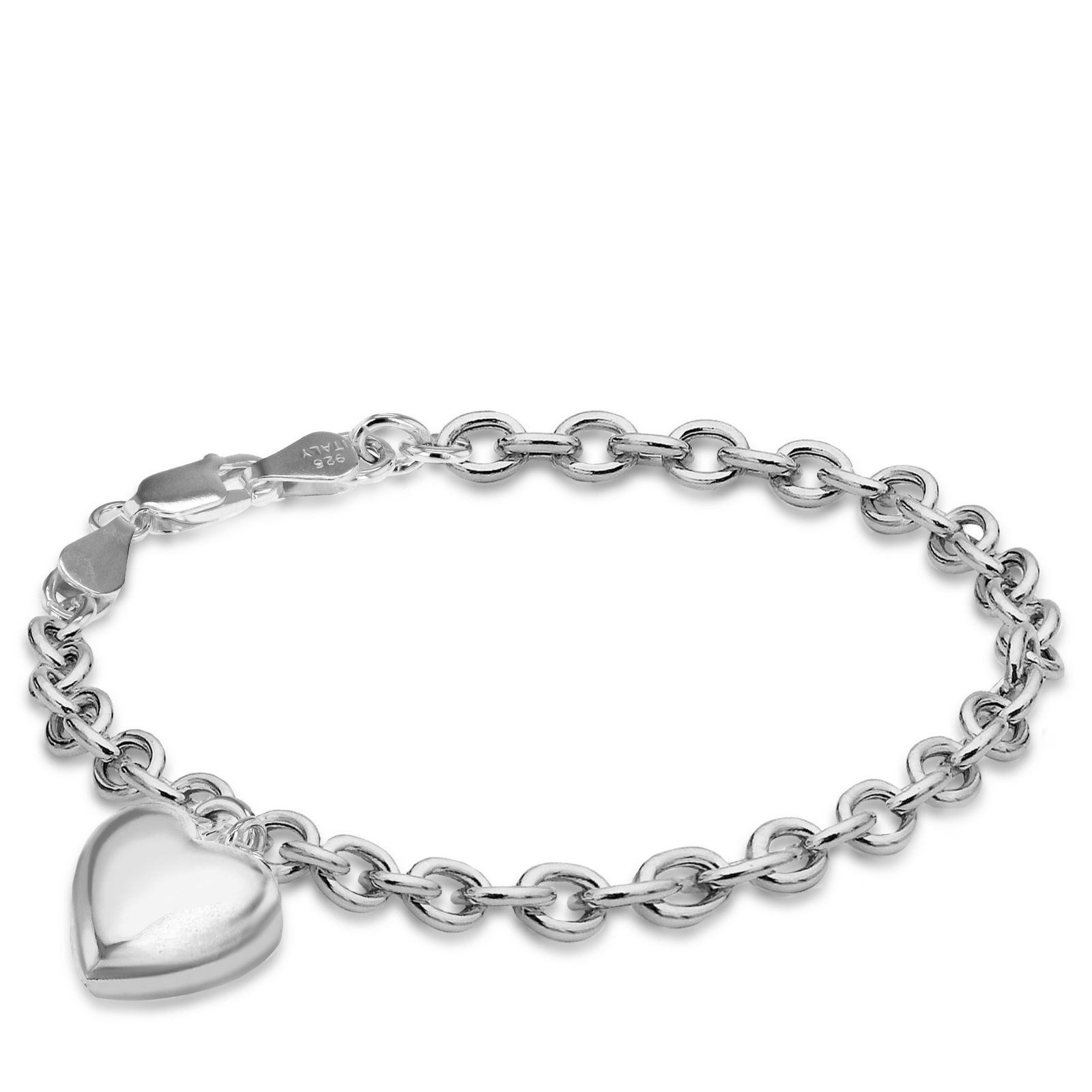 Faith & Brown Italian Crafted Sterling Silver Puffy Heart Belcher Bracelet