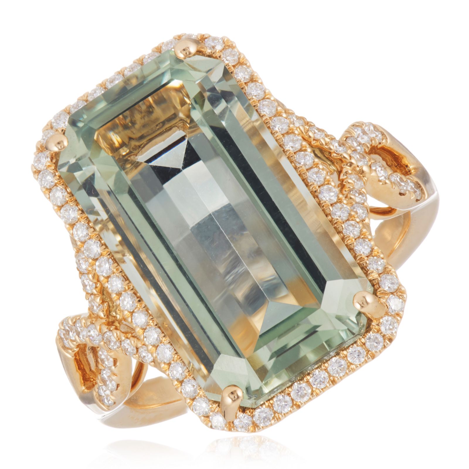 Oisha 9.10ct Mint Quartz and 0.44ct Diamond Emerald Cut Ring 14ct Gold
