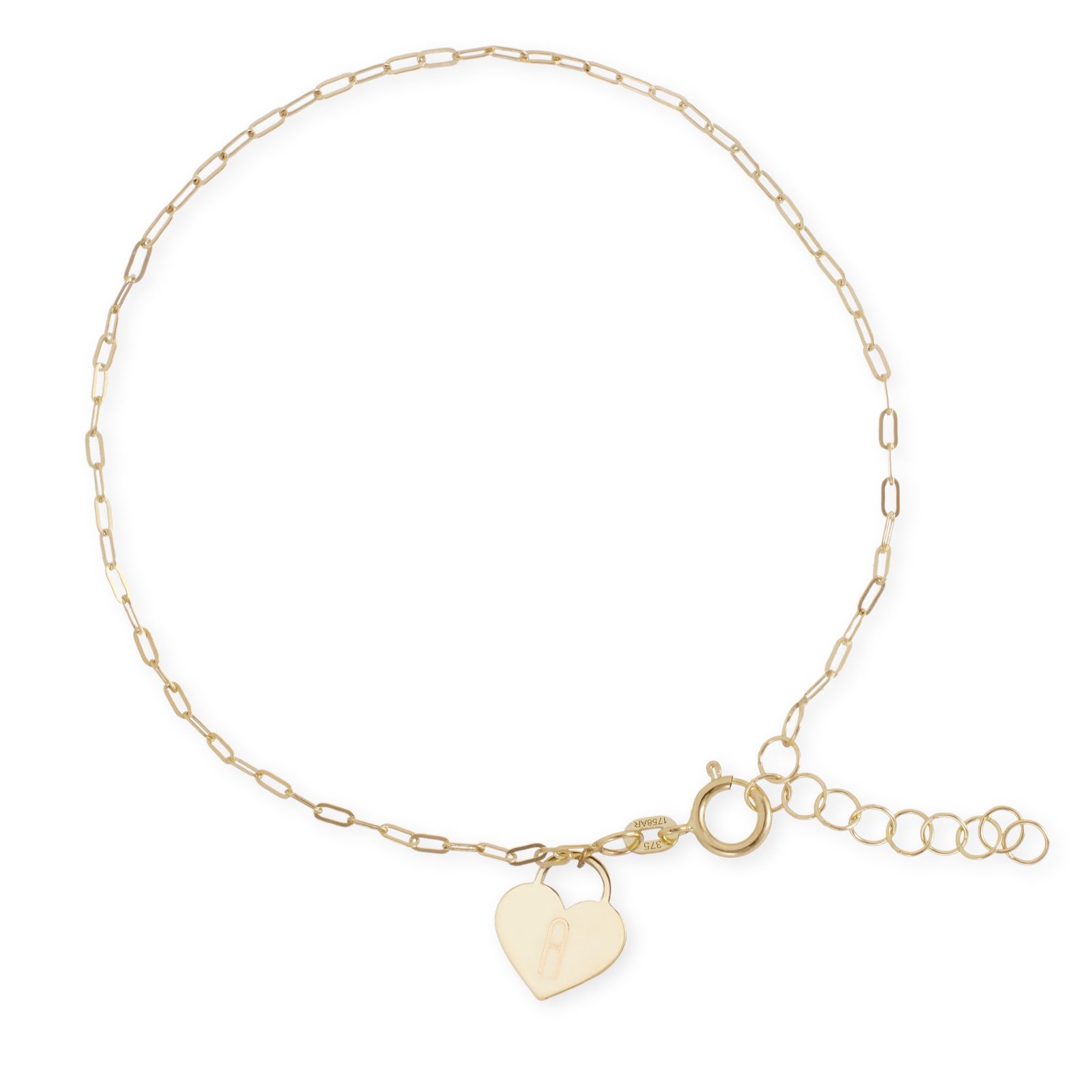 GOLD 9ct Italian Gold Paperclip Initial Bracelet 0.80g