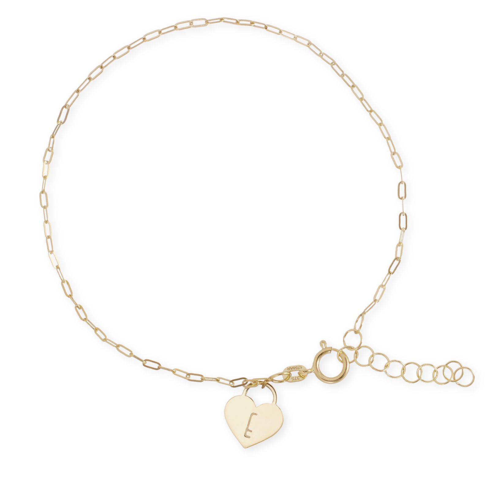 GOLD 9ct Italian Gold Paperclip Initial Bracelet 0.80g