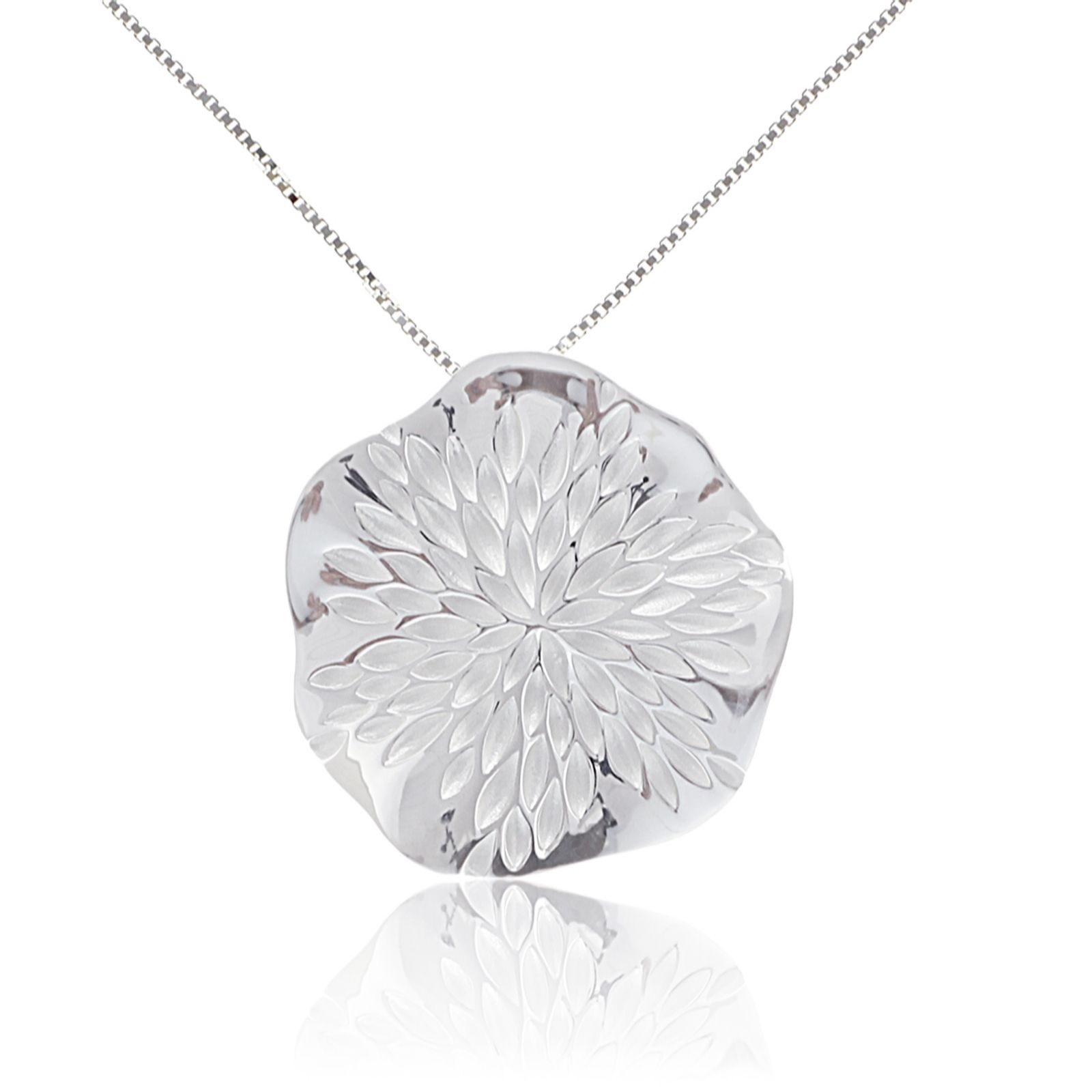 Nina B Petal Wavy Disc Pendant Necklace Sterling Silver