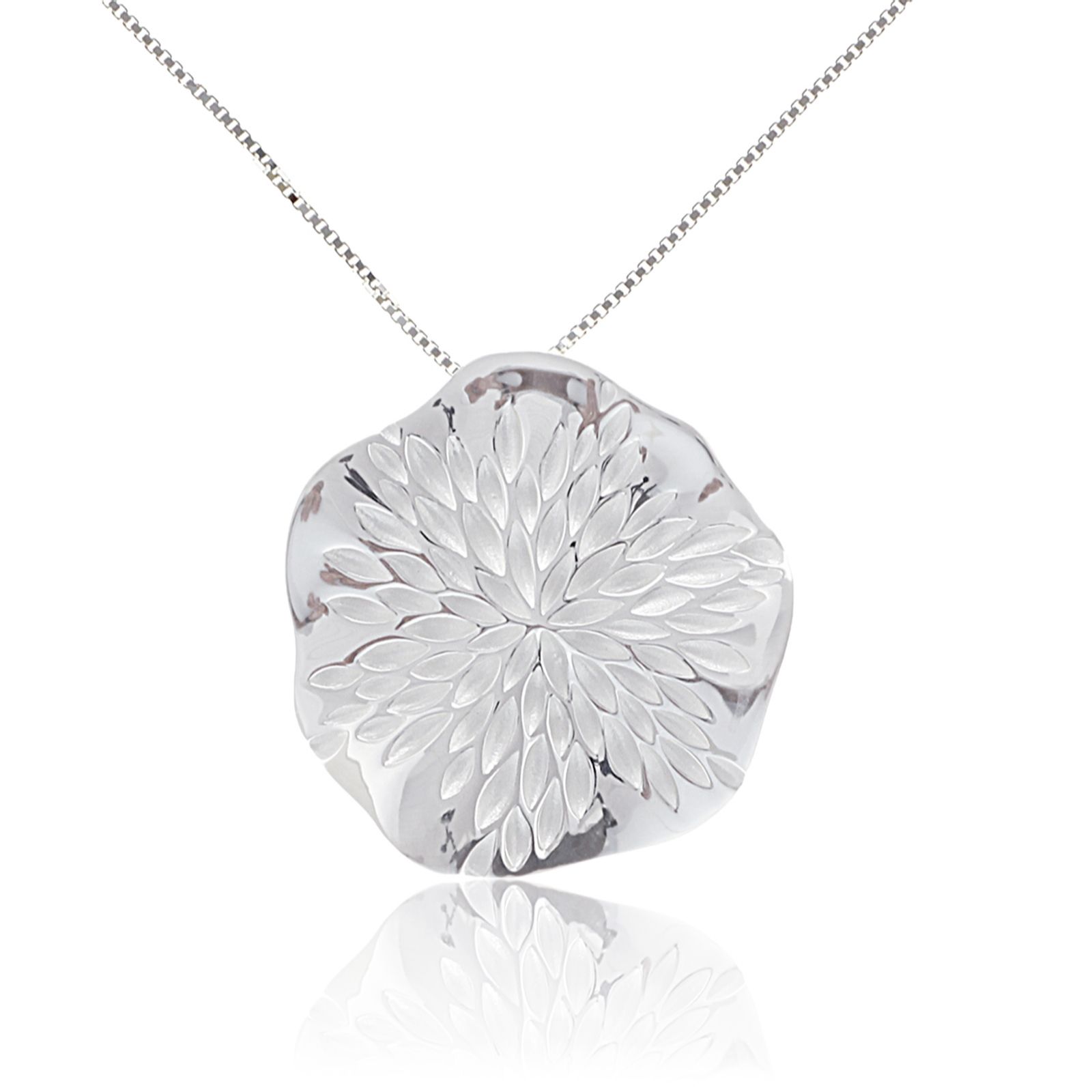 Nina B Petal Wavy Disc Pendant Necklace Sterling Silver