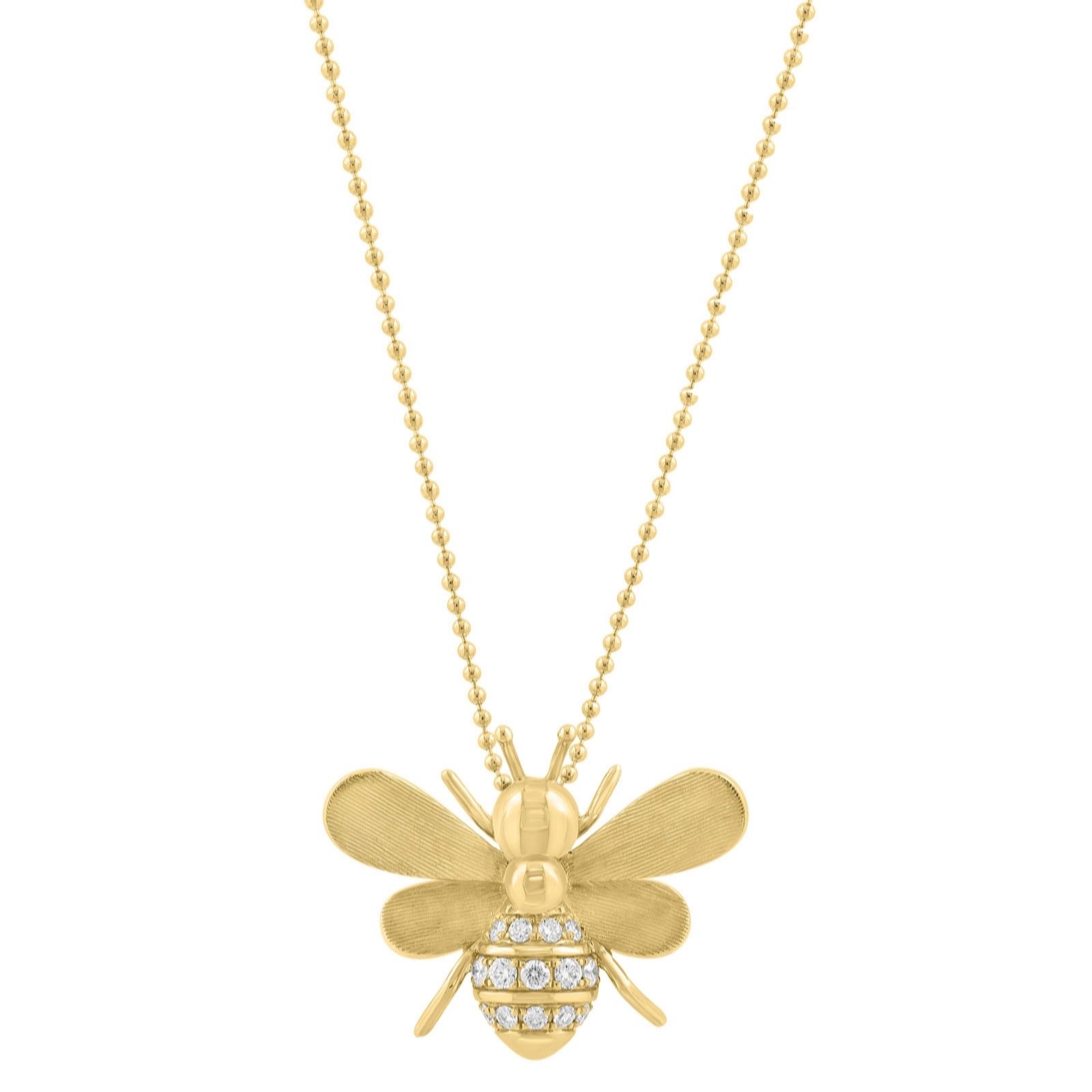 Effy 0.2ct Diamond Bee Pendant & 45cm Chain 14ct Gold