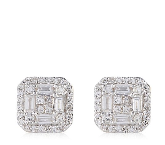 0.42ct Diamond Princess Baguette Brilliant Cut Square Stud Earrings 9ct Gold