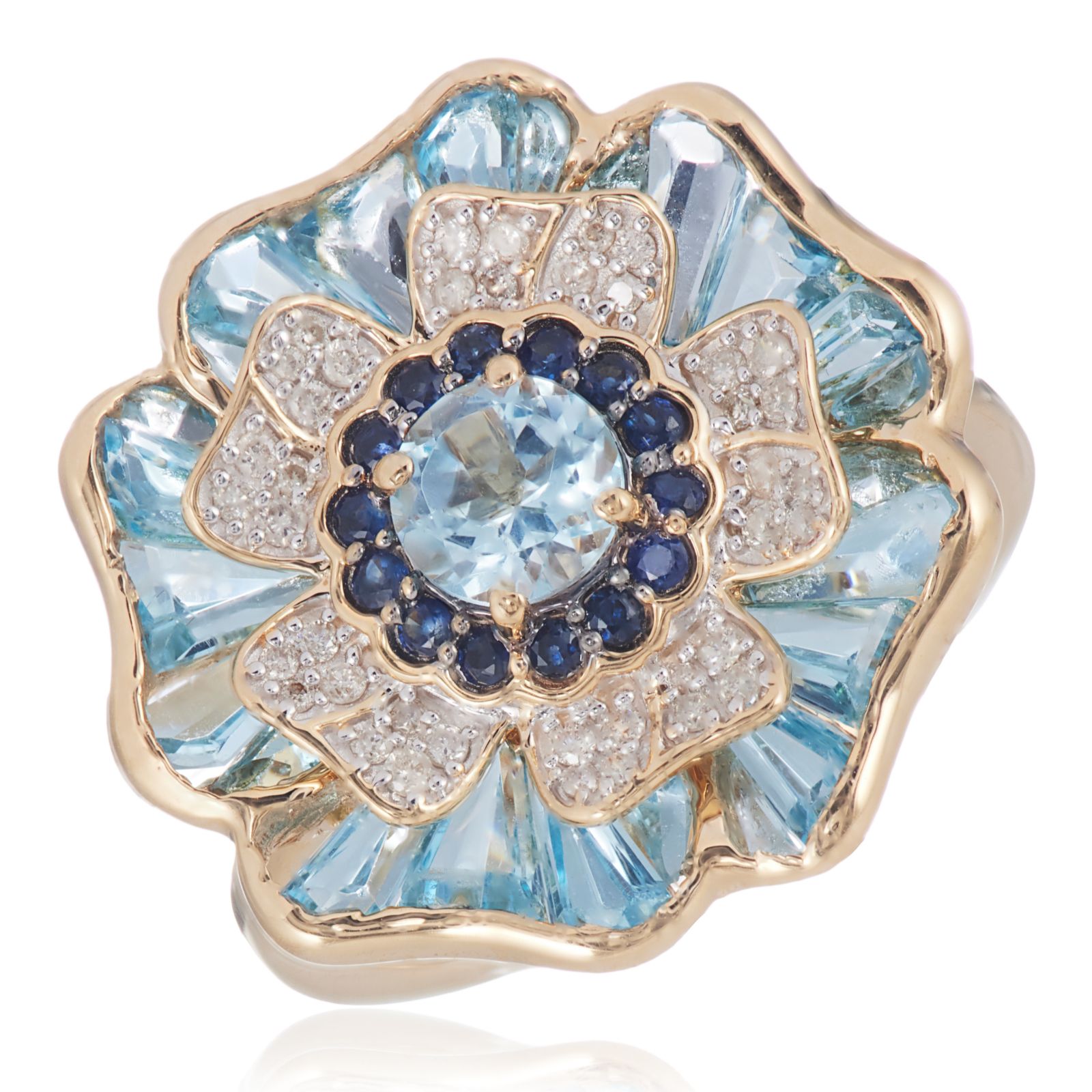 Oisha 3.3ct Blue Topaz 0.14ct Sapphire 0.1ct Diamond Ring 14ct Gold