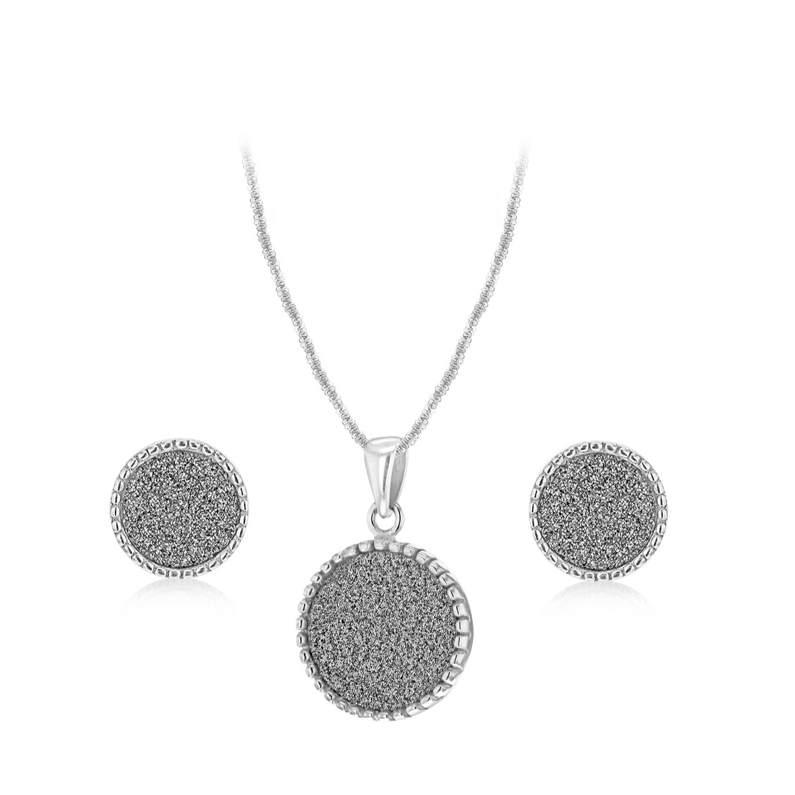 Faith & Brown Stardust Disc Necklace & Earring Set Sterling Silver