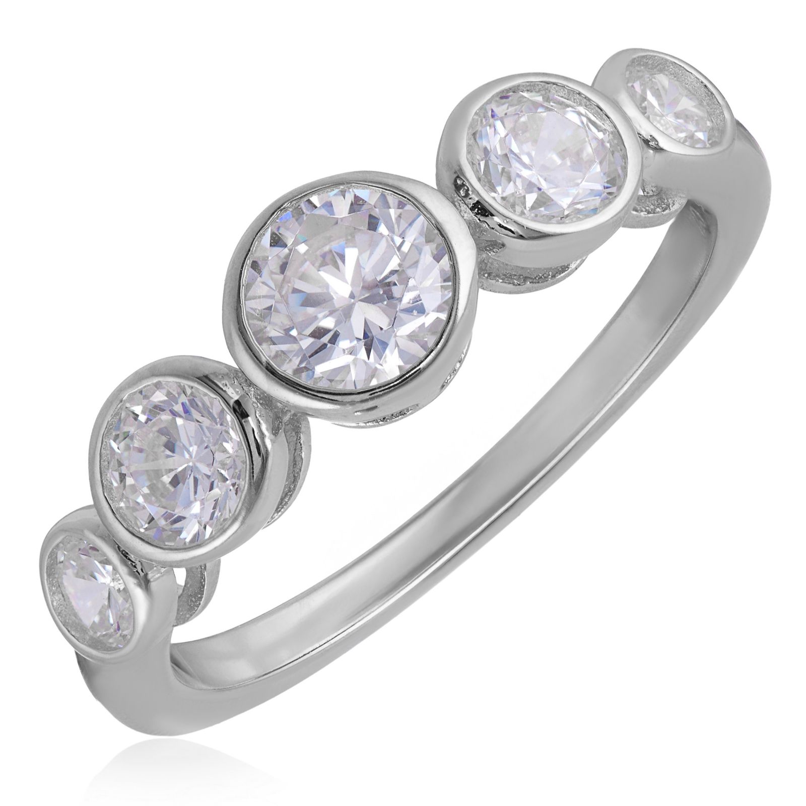 Diamonique 1.2ct tw 5 Stone Bezel Ring Sterling Silver