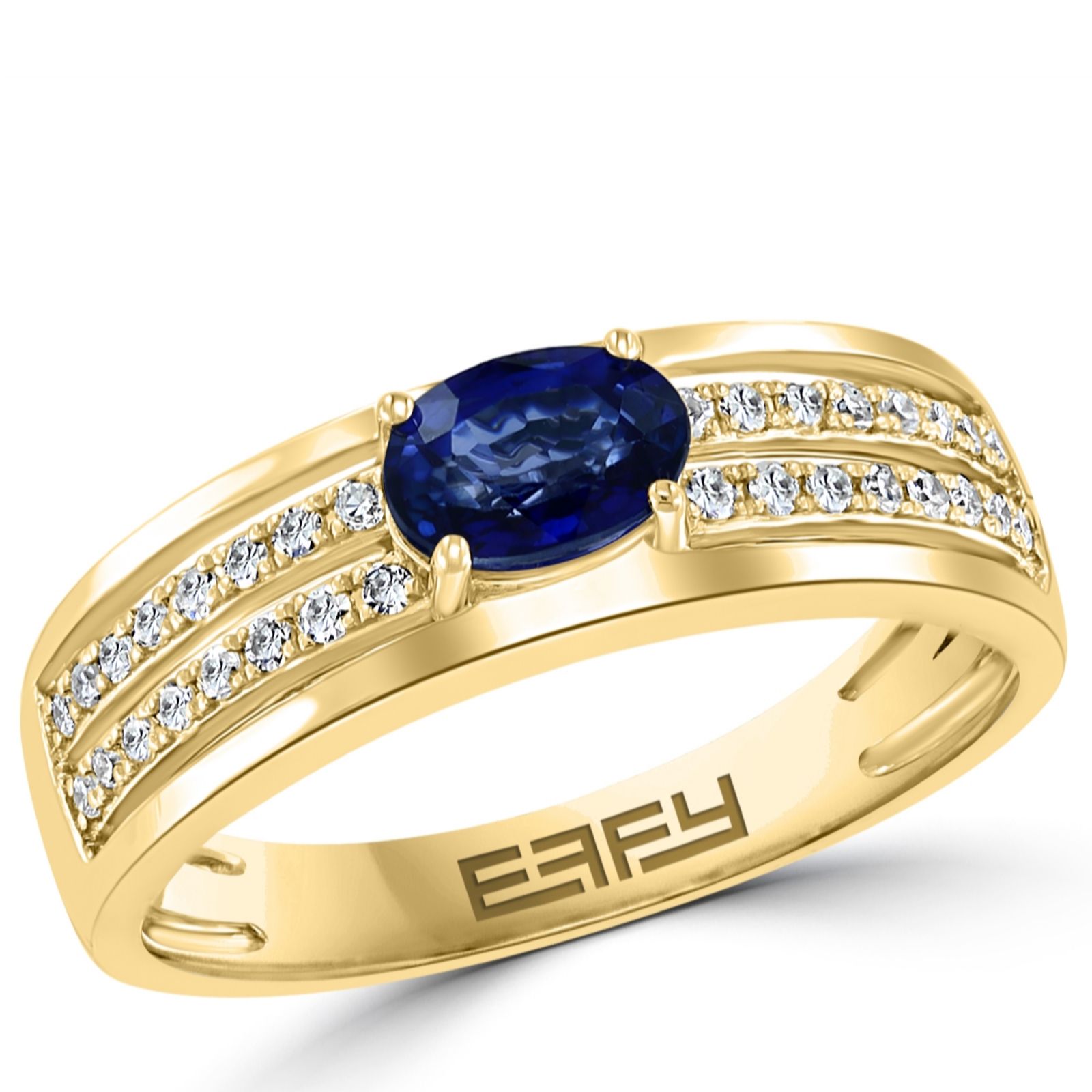 Effy 0.57ct Oval Blue Sapphire & 0.15ct Diamond Band Ring 14ct Gold