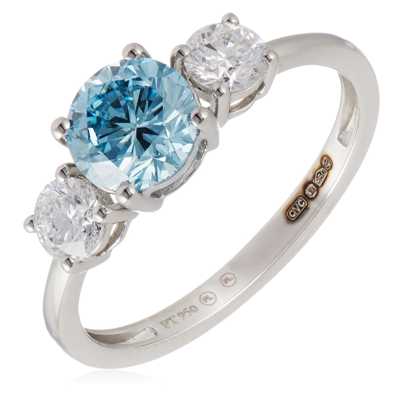 Fire Light 1.5ct Lab Grown Blue Diamond Trilogy Ring Platinum