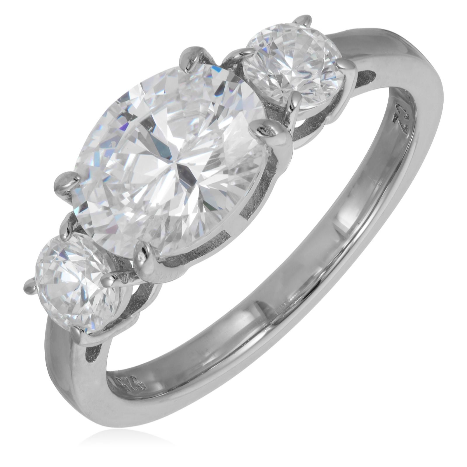 Diamonique 2.56ct East West Trilogy Ring Sterling Silver