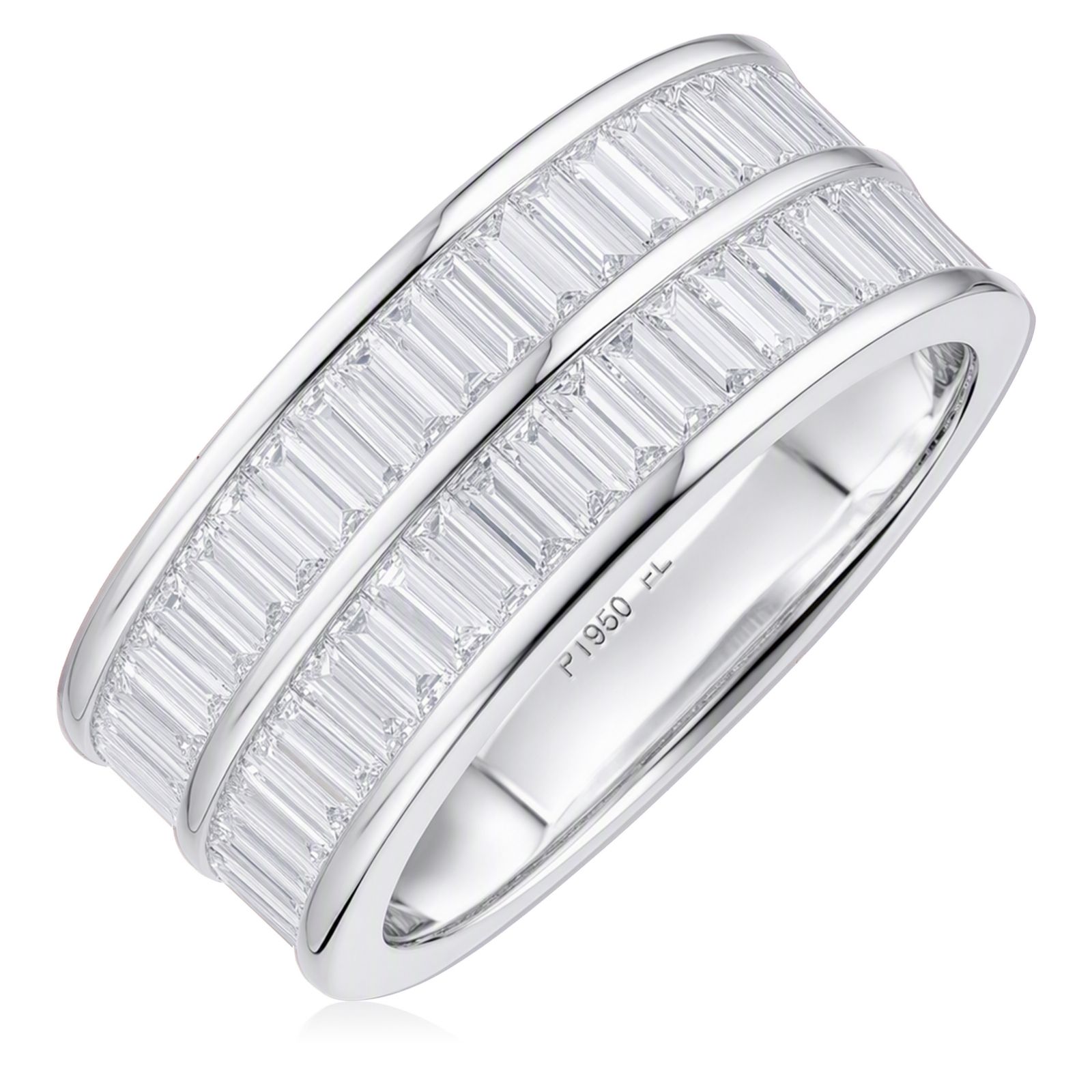 Fire Light 2ct Lab Grown Diamond Double Row Baguette Cut Band Ring Platinum