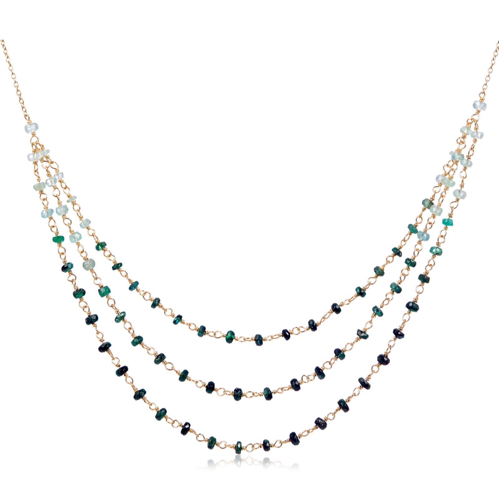 14.00ct Emerald Triple Layer Beaded 45cm Necklace Sterling Silver QVC UK