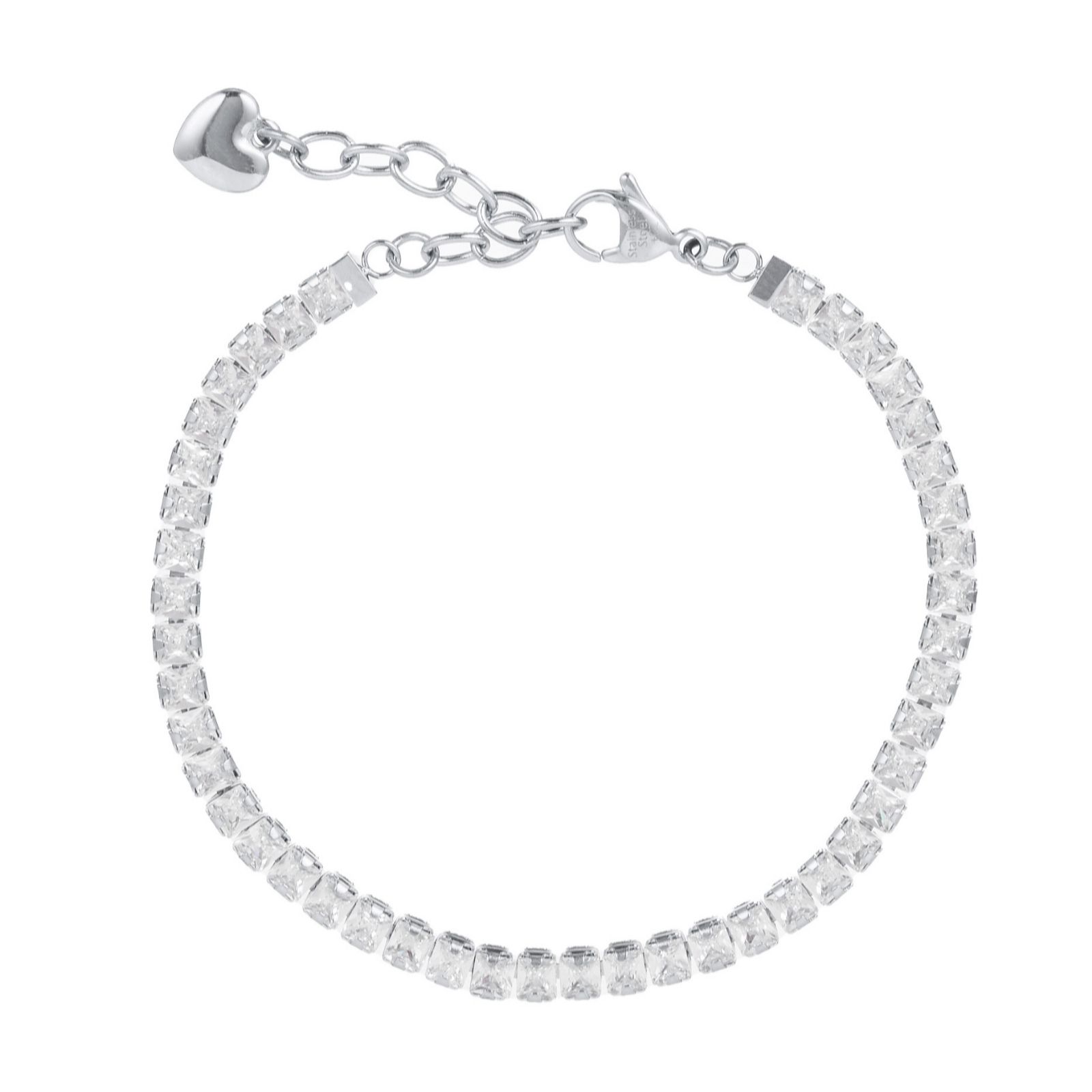 Steel by Diamonique Heart Charm Tennis Bracelet Stainless Steel - QVC UK