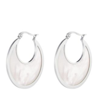 Lara Pearl Mother of Pearl Circle Earrings Stainless Steel