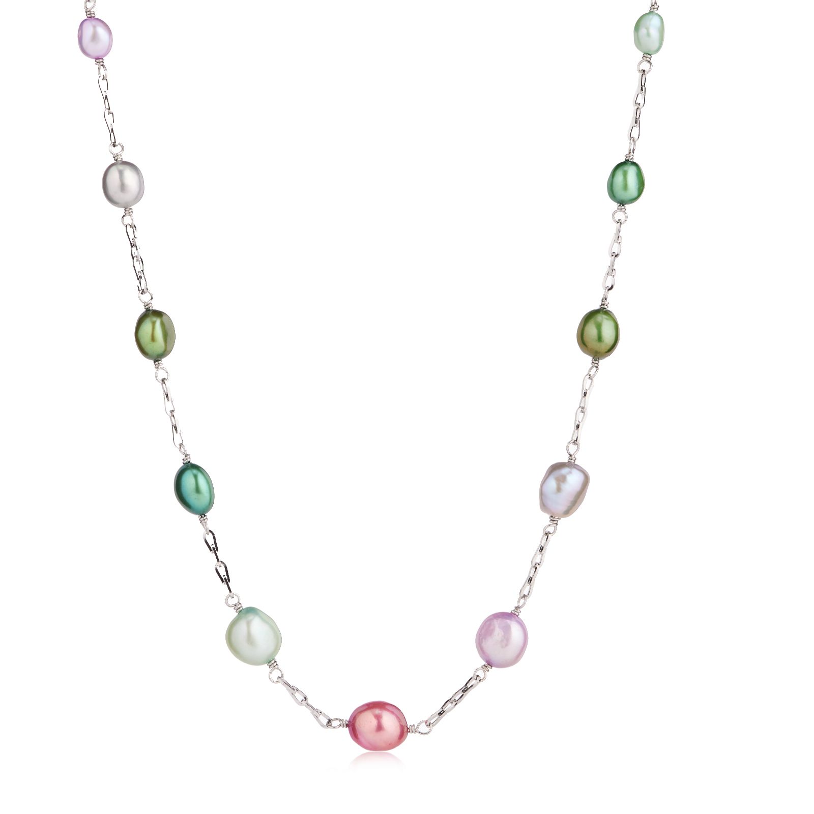 Lara Pearl 6-9mm Baroque Pearl & Chain Necklace Stainless Steel