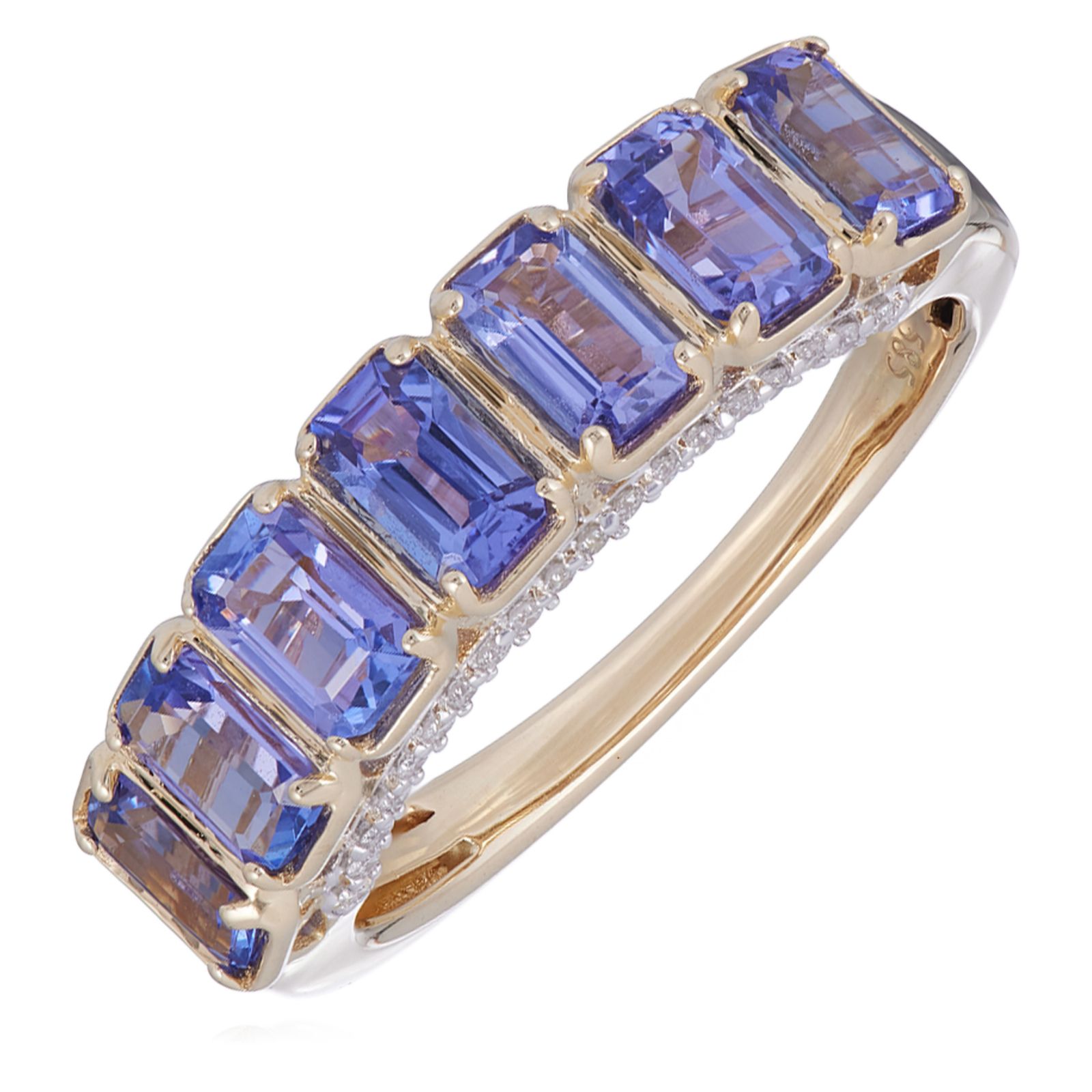 2ct Emerald Cut AAA Tanzanite & 0.12ct Diamond Eternity Ring 14ct Gold