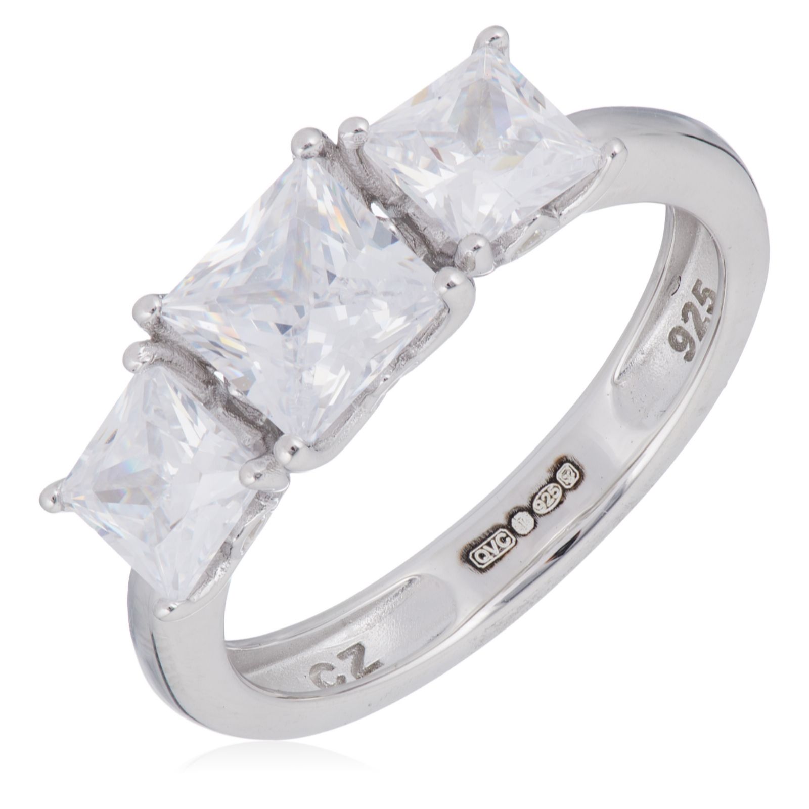 Diamonique 2ct tw Platinum Plated Classic Icon Trilogy Ring Sterling Silver