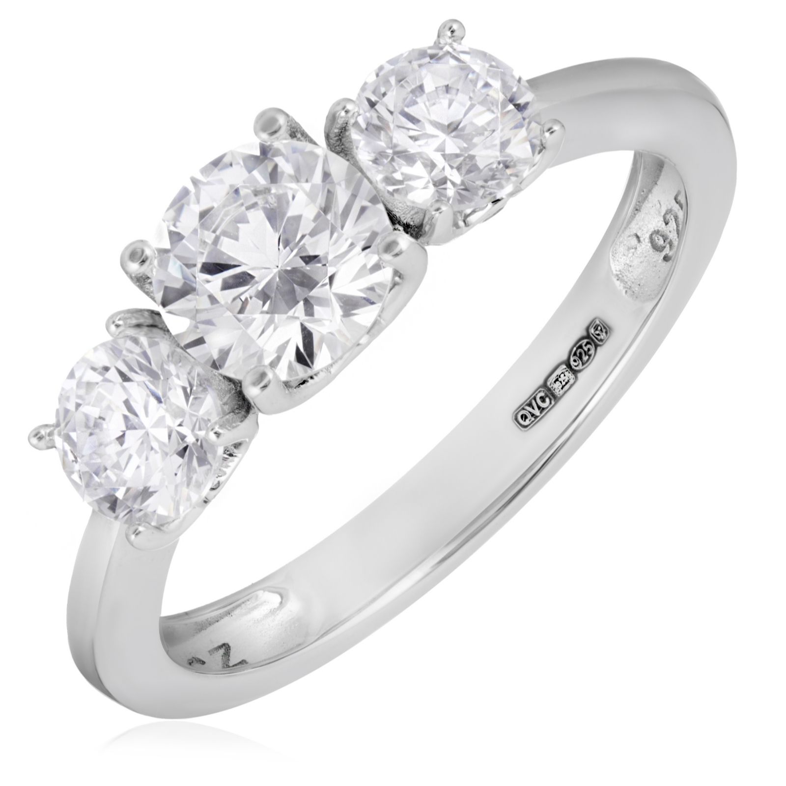 Diamonique 2ct tw Platinum Plated Classic Icon Trilogy Ring Sterling Silver