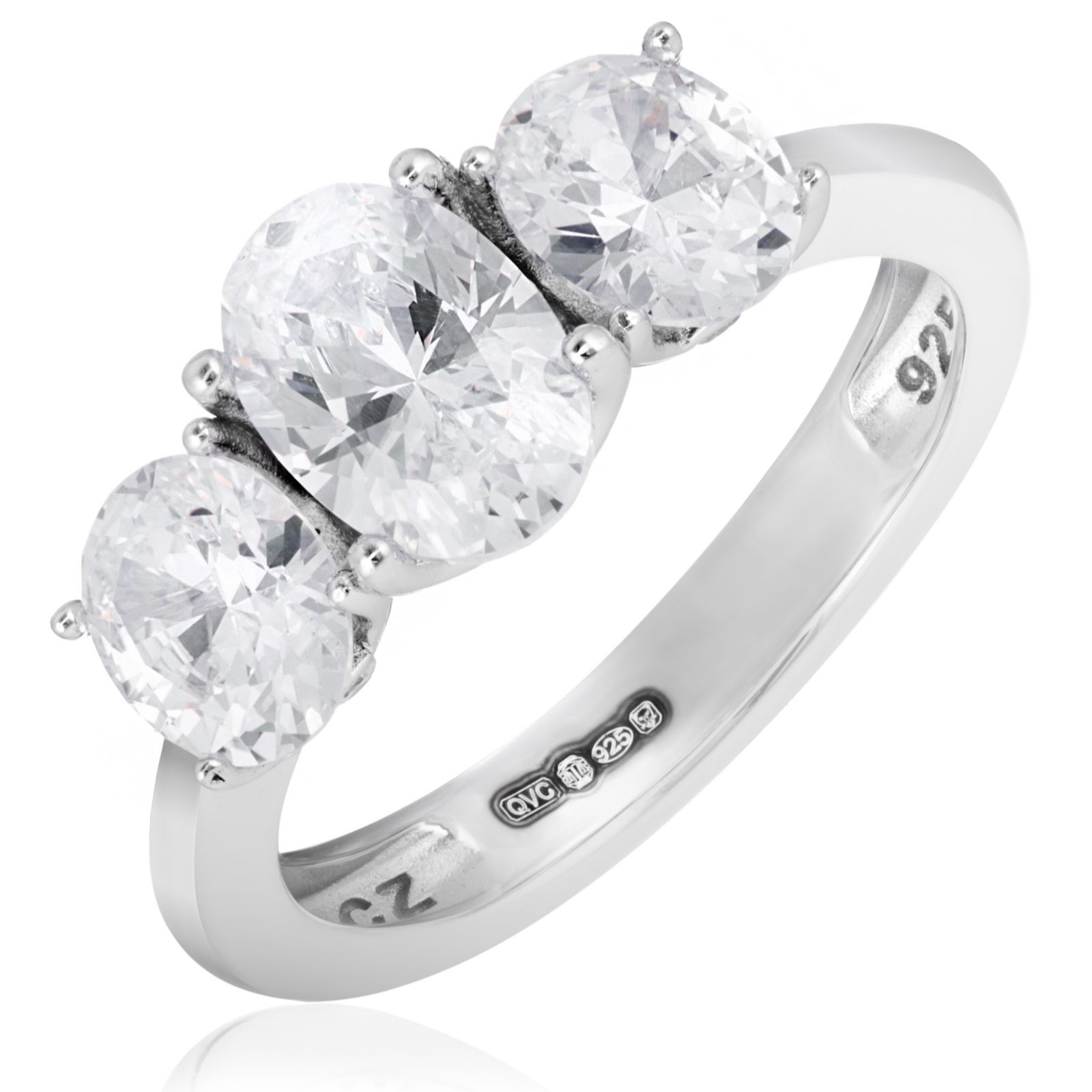 Diamonique 2ct tw Platinum Plated Classic Icon Trilogy Ring Sterling Silver