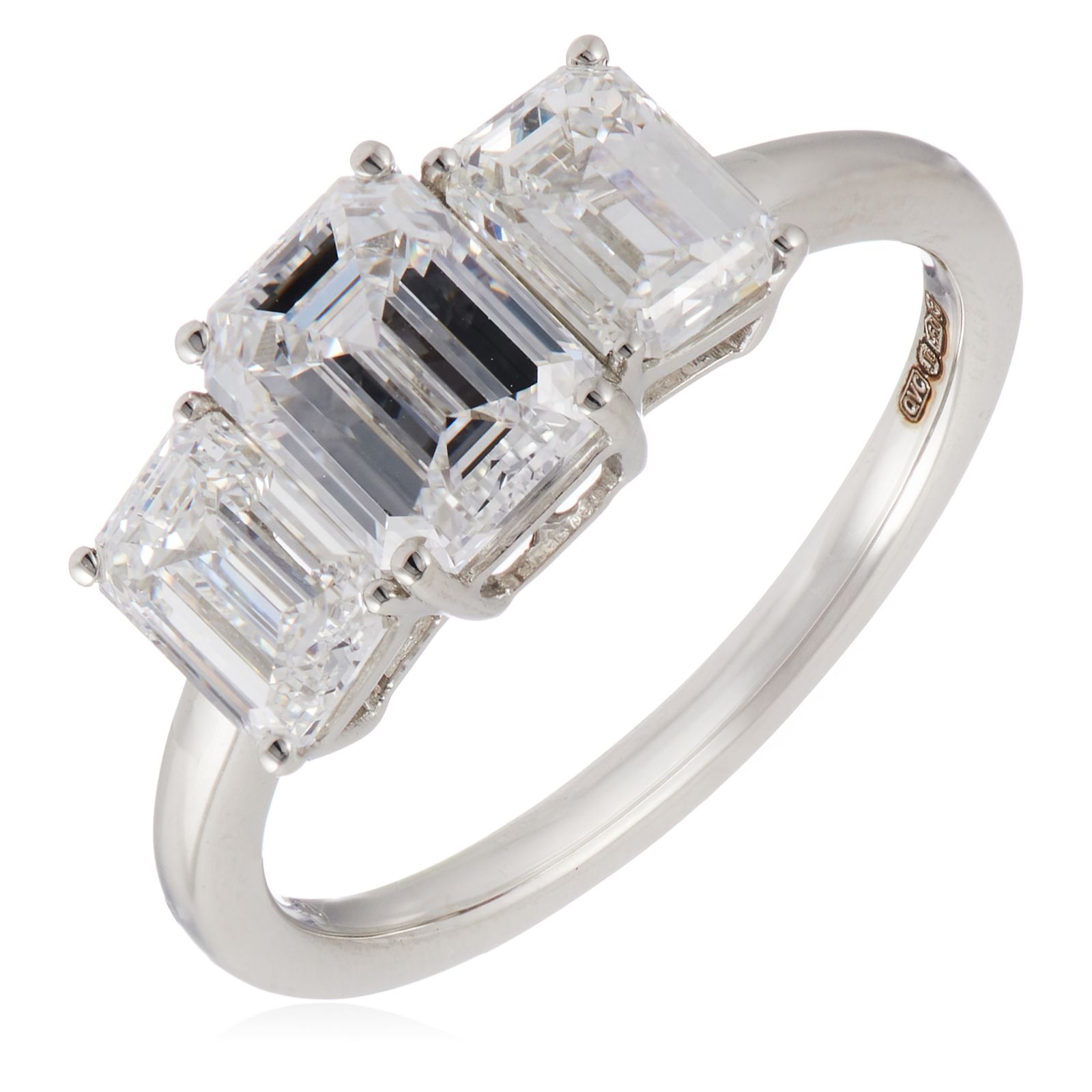 Fire Light 3ct Lab Grown Diamond Emerald Cut Trilogy Ring Platinum