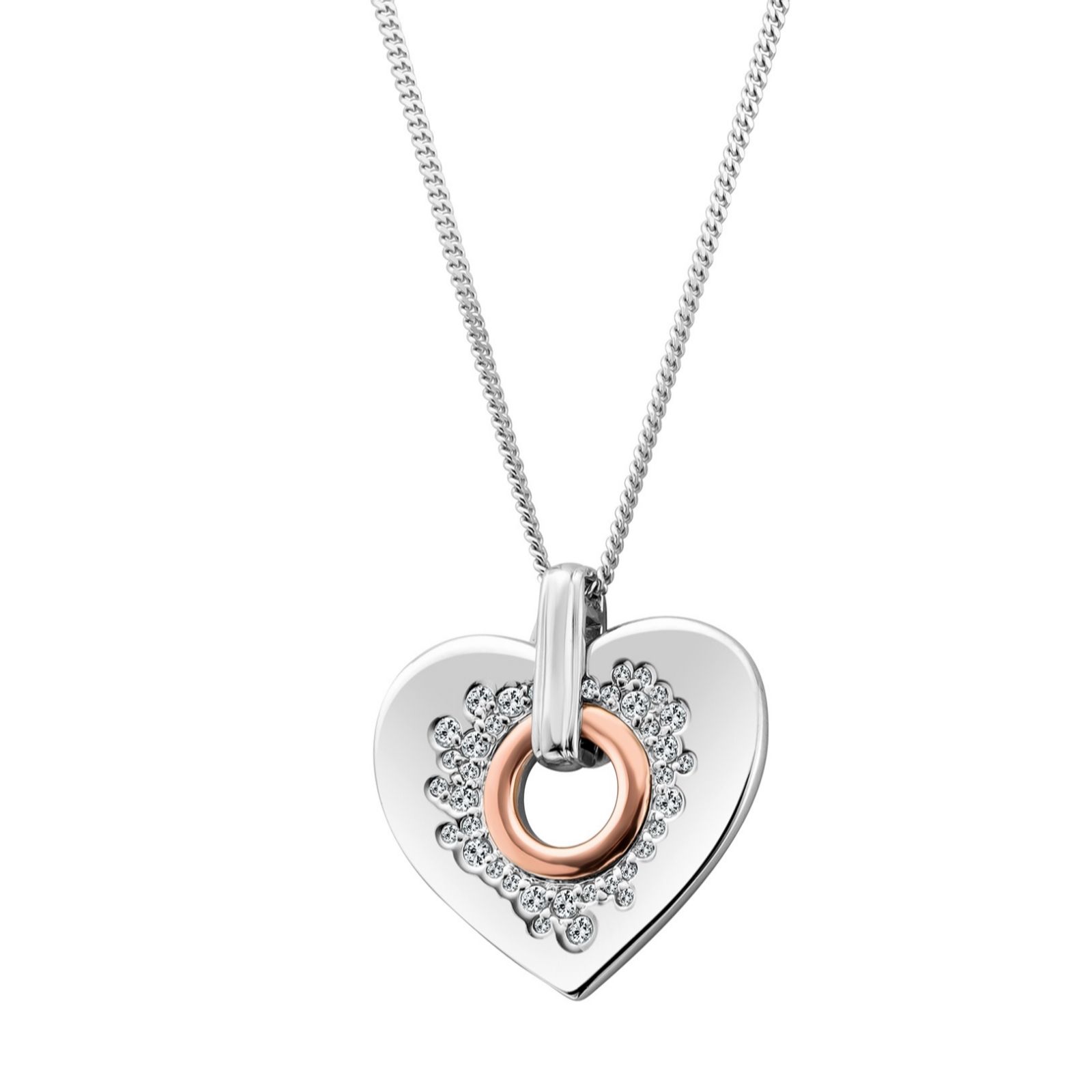 Clogau Cariad Sterling Silver Sparkle Big Heart Pendant & Chain with Topaz