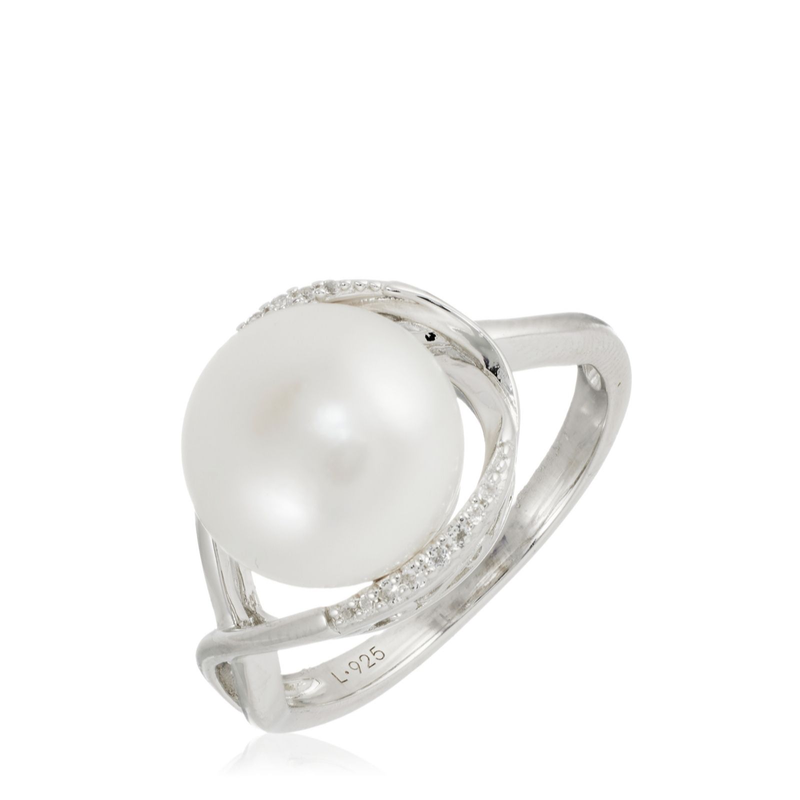 Lara Pearl 11mm Button Pearl & White Topaz Ring Sterling Silver - QVC UK