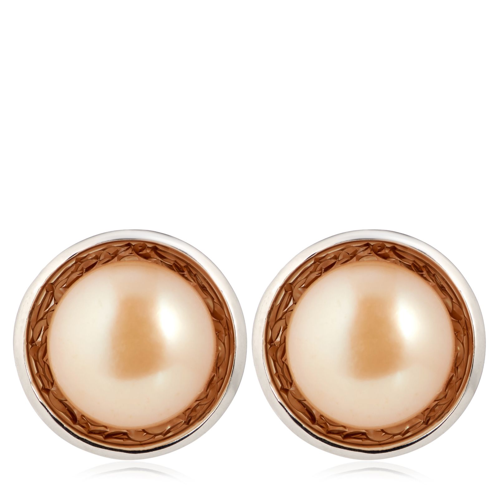 Lara Pearl Textured Halo 7-8mm Button Pearl Stud Earrings Sterling Silver