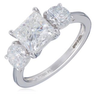 Fire Light 3ct Lab Grown Diamond Mixed Cut Trilogy Ring Platinum