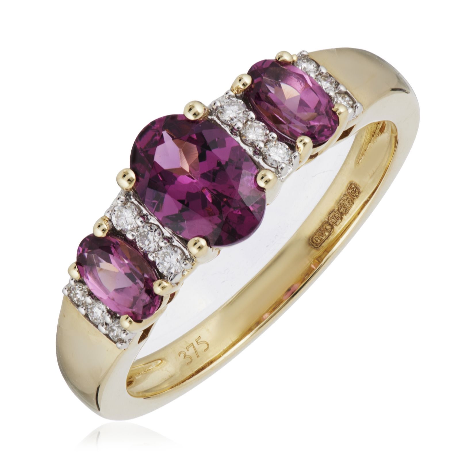 1.4ct Oval Malawi Garnet & 0.1ct Diamond Trilogy Ring 9ct Gold