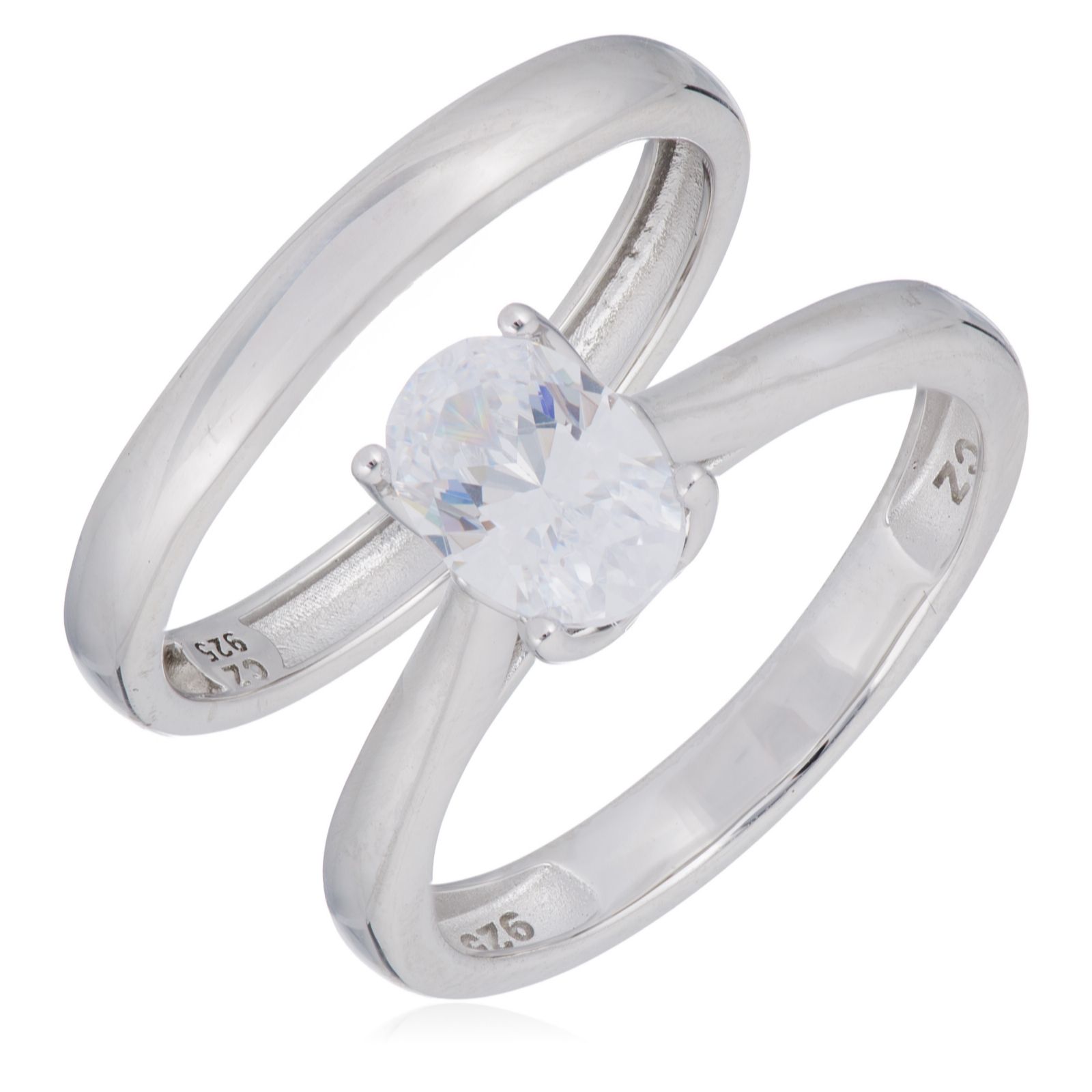 Diamonique 0.9ct tw Set of 2 Platinum Plated Classic Icon Solitaire Ring