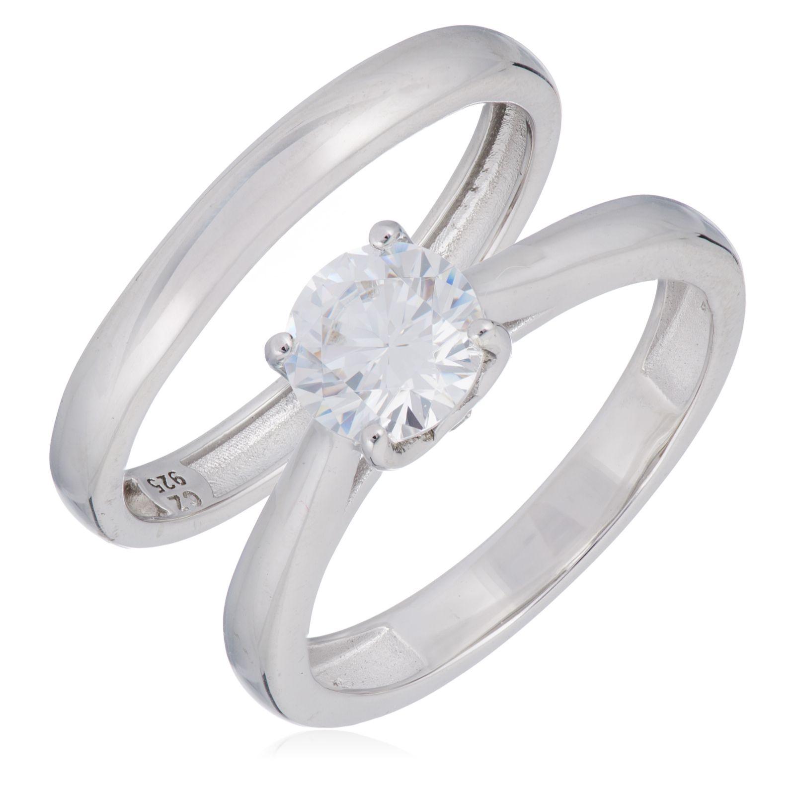 Diamonique 0.9ct tw Set of 2 Platinum Plated Classic Icon Solitaire Ring