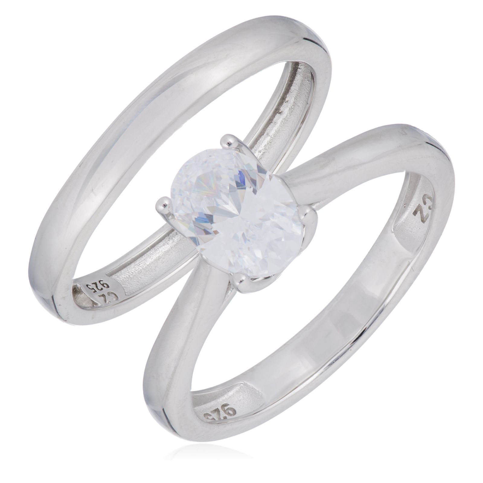 Diamonique 0.9ct tw Set of 2 Platinum Plated Classic Icon Solitaire Ring
