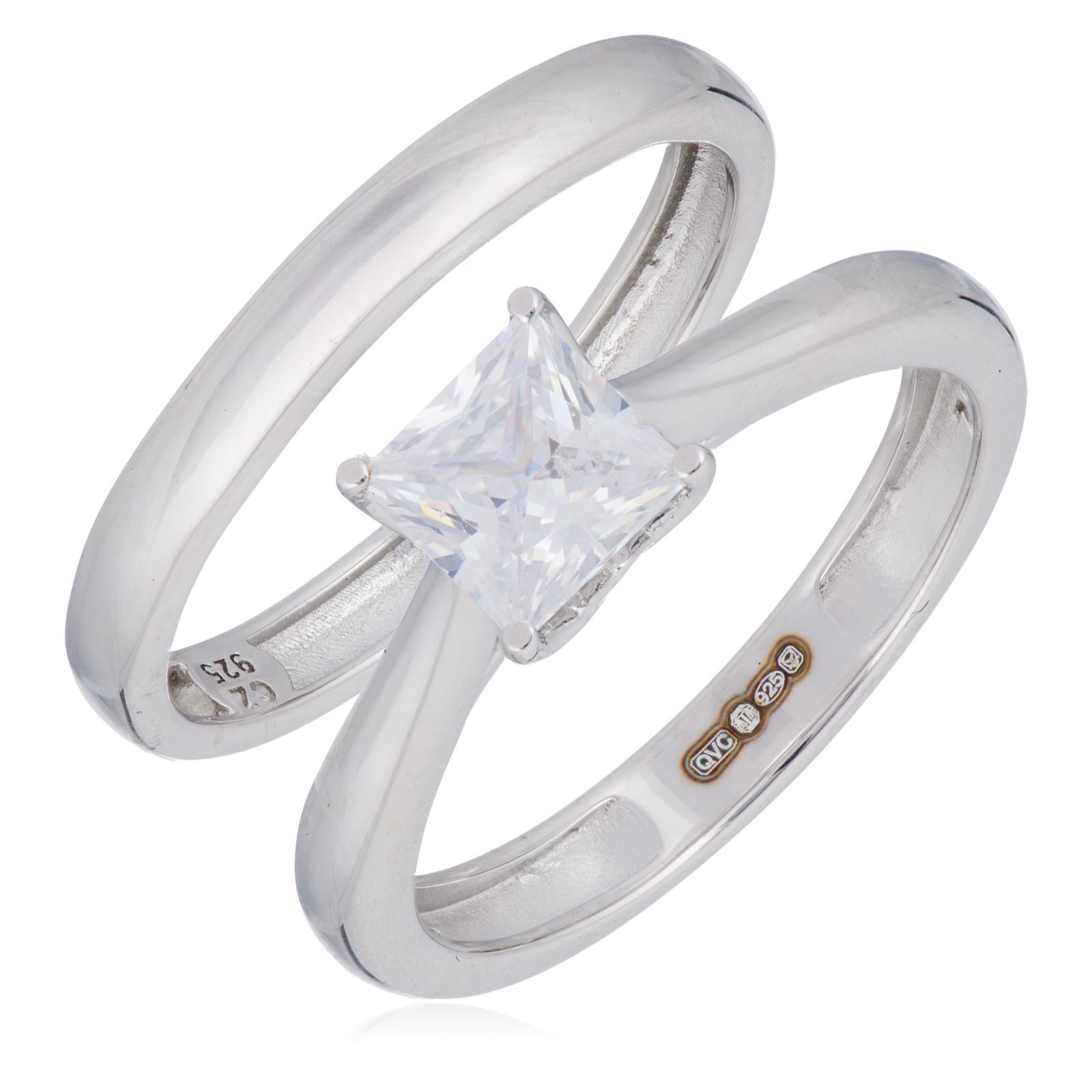 Diamonique 0.9ct tw Set of 2 Platinum Plated Classic Icon Solitaire Ring