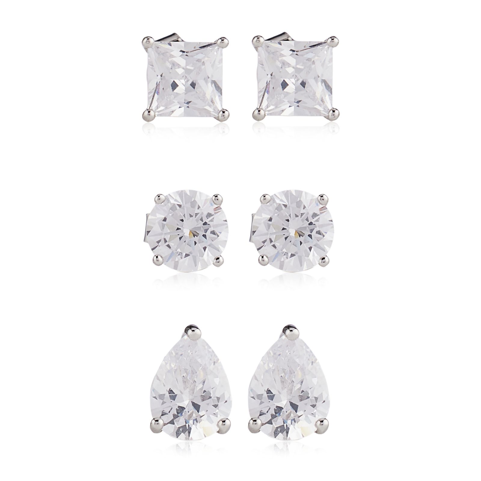 Diamonique 8.8ct tw Set of 3 Stud Earrings in Gift Box Sterling silver