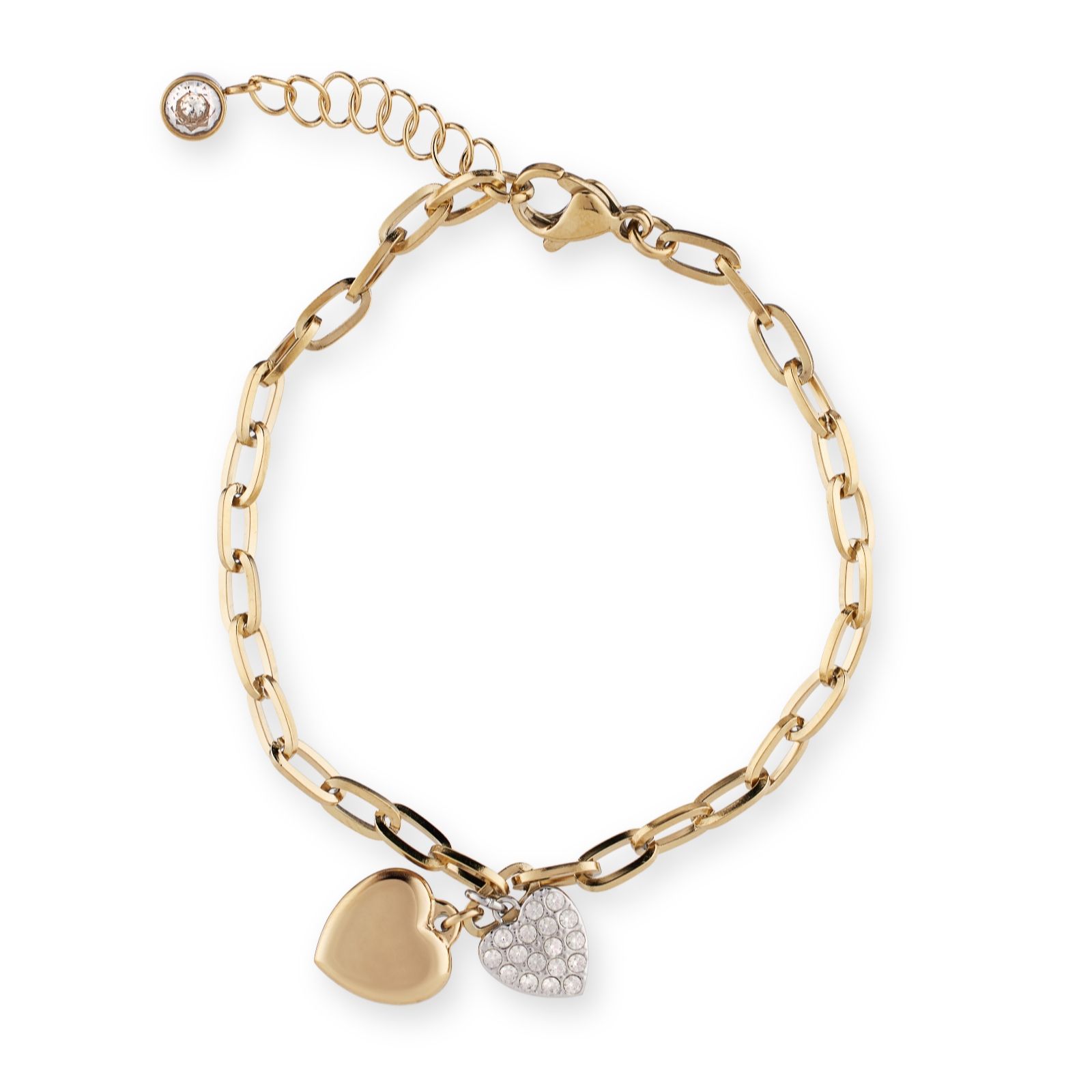 Steel by Diamonique Heart Charm Chainlink Bracelet Stainless Steel