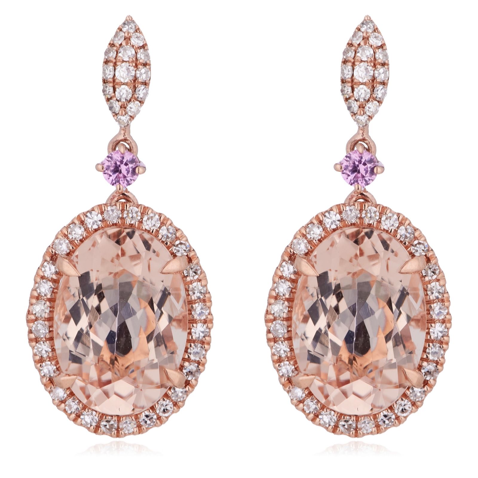 Oisha 3.87ct Peach Morganite and 0.31ct Diamond Earrings 9ct Gold